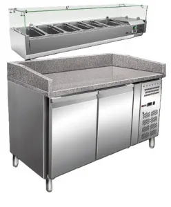 Table � pizza 2 portes avec marbre et kit r�frig�r� REDFOX MTP 2D + MCH 3150
