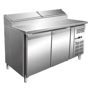 Table r�frig�r�e de pr�paration 2 portes avec vitrine � capot inox RED FOX MTPZ 2D