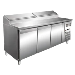 Table r�frig�r�e de pr�paration 3 portes avec vitrine � capot inox RED FOX MTPZ 3D