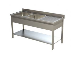 Plonge inox 2 bacs avec égouttoir à droite 1600x600mm - PLD1660 Plonge inox 2 bacs avec égouttoir à droite 1600x600mm - PLD1660