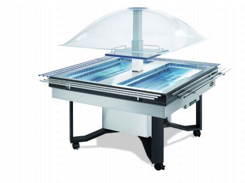 Buffet réfrigéré central carré avec cuve pour bacs GN1/1 SCAIOLA Buffet réfrigéré central carré avec cuve pour bacs GN1/1 SCAIOLA