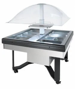 Buffet réfrigéré central carré  avec cuve pour bacs GN1/1 SCAIOLA CUPOLA INOX SENZA MENSOLE