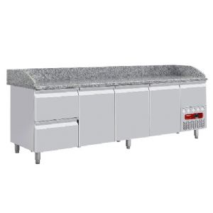 Table pizza 3 portes avec vitrine et 2  tiroirs neutres  + range ustensiles DIAMOND TP361/P9
