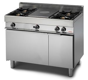 Fourneau gaz 4 feux vifs avec plaque coup de feu  MODULAR